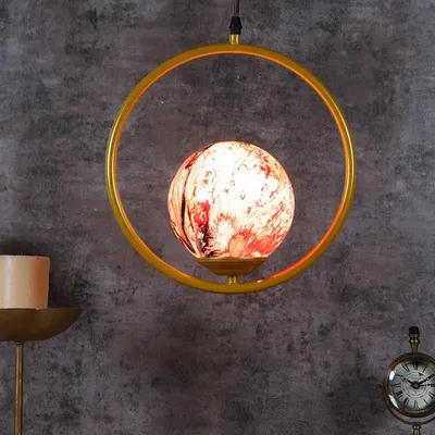 Red & Black Splashed Globe Circular Hanging Light