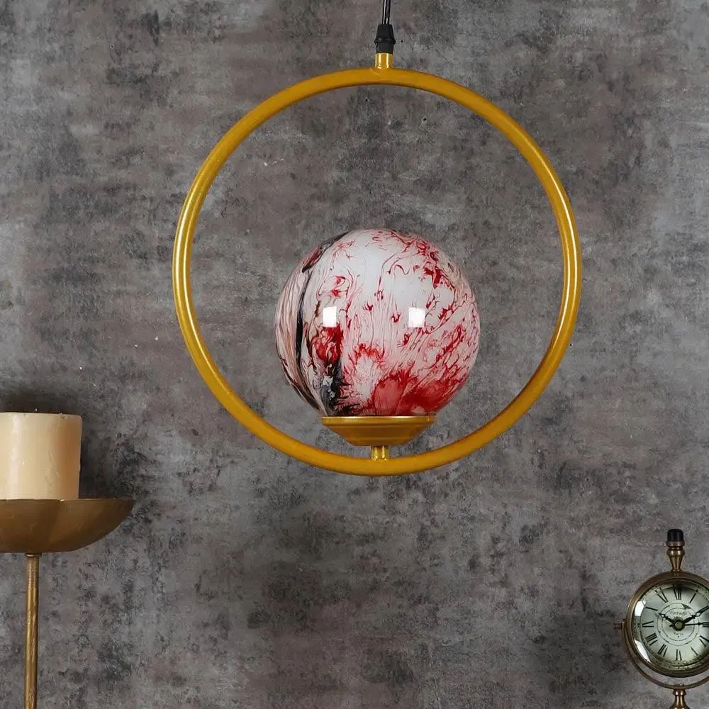 Red & Black Splashed Globe Circular Hanging Light