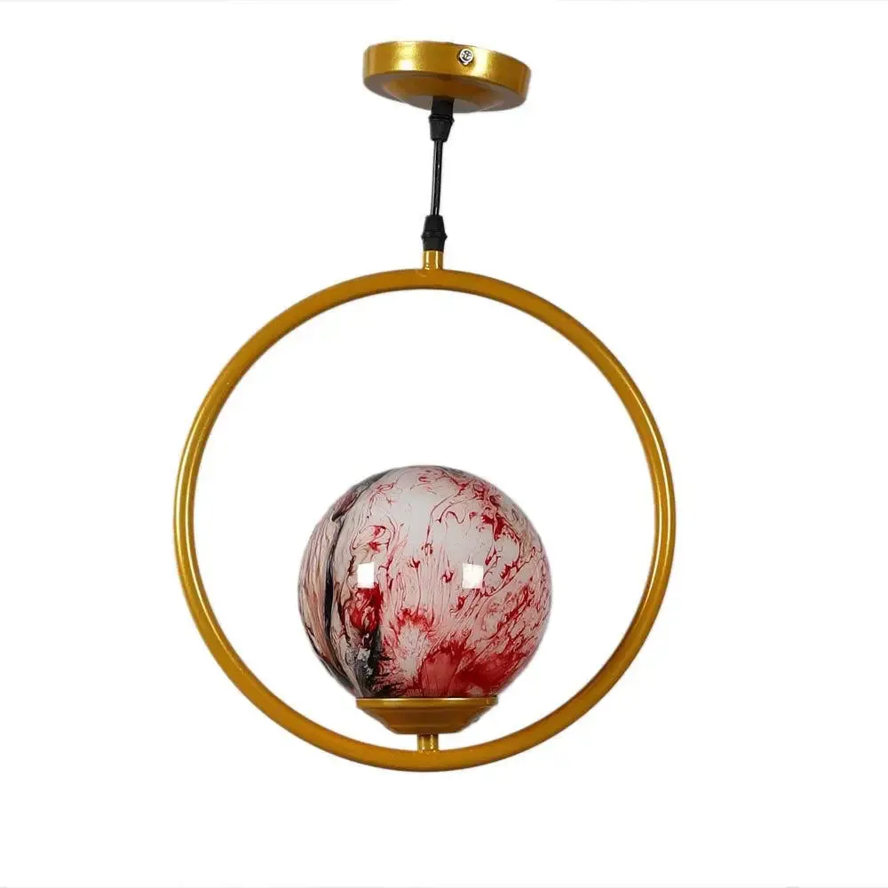 Red & Black Splashed Globe Circular Hanging Light