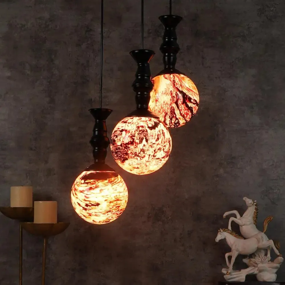 Red & Black Splashed Trio Globe Cluster Ceiling Light