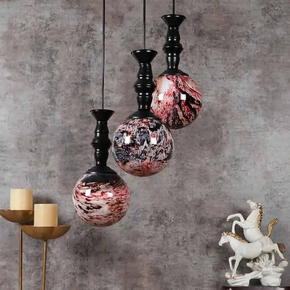 Red & Black Splashed Trio Globe Cluster Ceiling Light