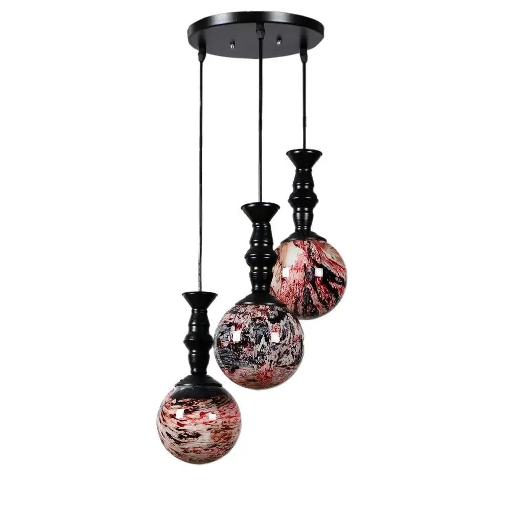 Red & Black Splashed Trio Globe Cluster Ceiling Light