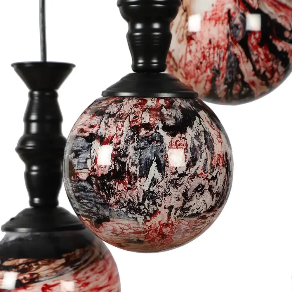 Red & Black Splashed Trio Globe Cluster Ceiling Light