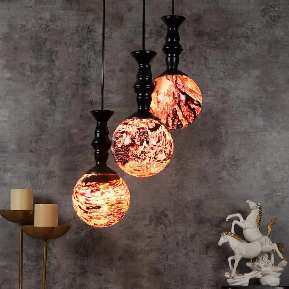 Red & Black Splashed Trio Globe Cluster Ceiling Light