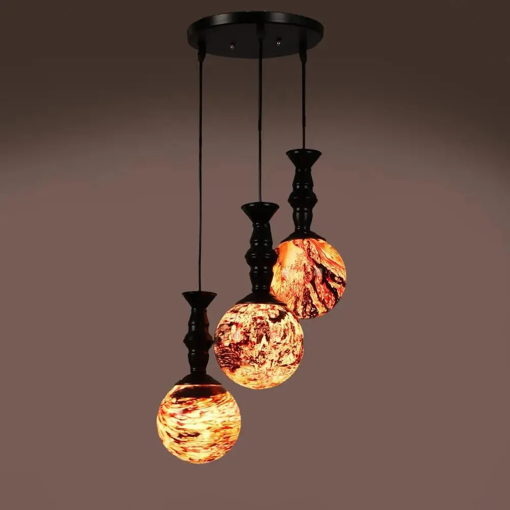 Red & Black Splashed Trio Globe Cluster Ceiling Light