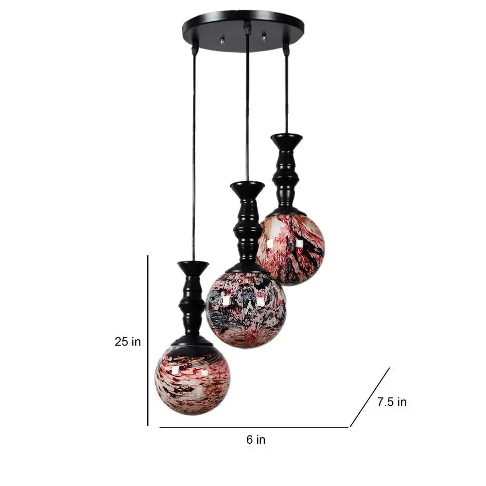 Red & Black Splashed Trio Globe Cluster Ceiling Light