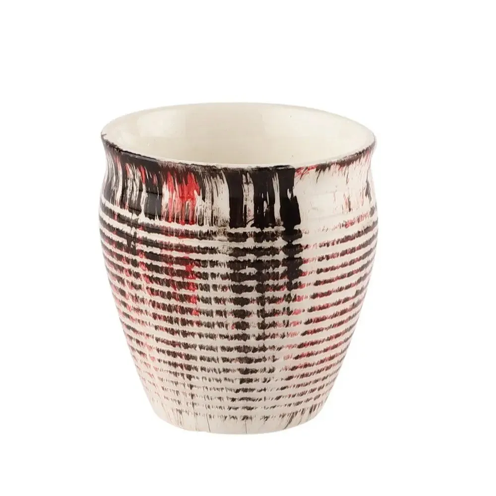 Red, Black & White Abstract Sprayed Handmade & Handpainted Ceramic Chai Kullad Set Of 6