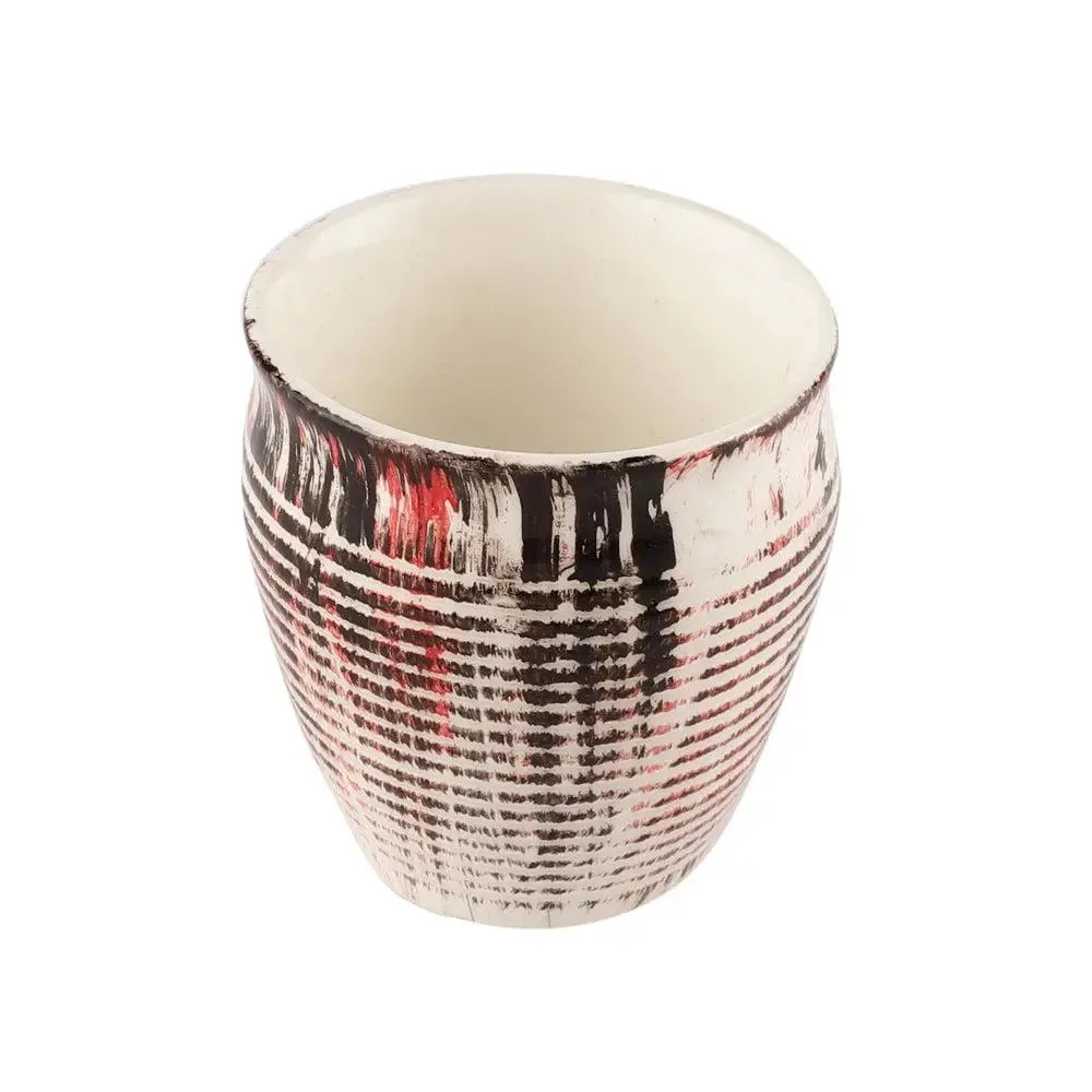 Red, Black & White Abstract Sprayed Handmade & Handpainted Ceramic Chai Kullad Set Of 6