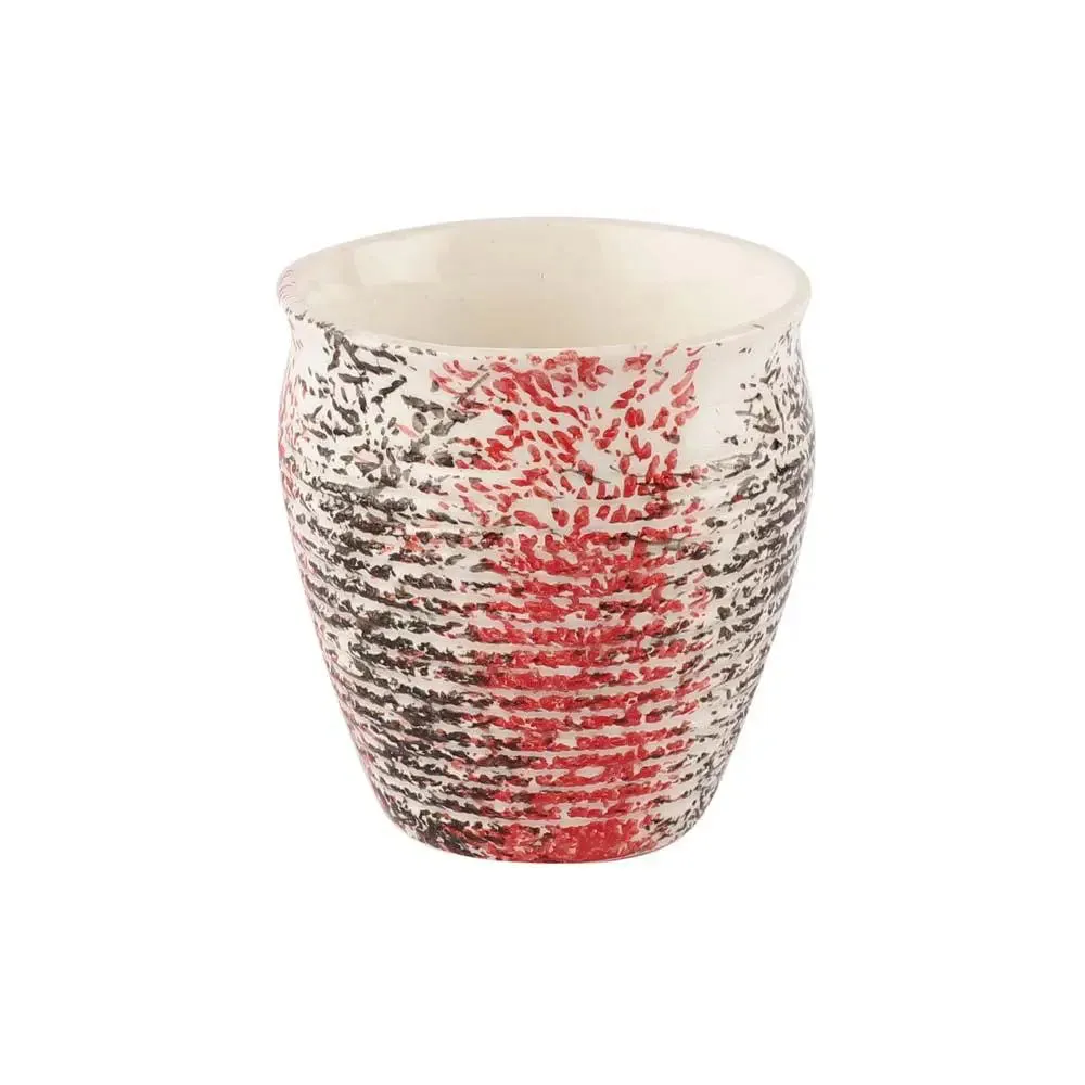 Red, Black & White Sprayed Handmade & Handpainted Ceramic Chai Kullad Set Of 6