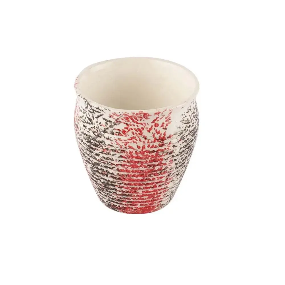 Red, Black & White Sprayed Handmade & Handpainted Ceramic Chai Kullad Set Of 6