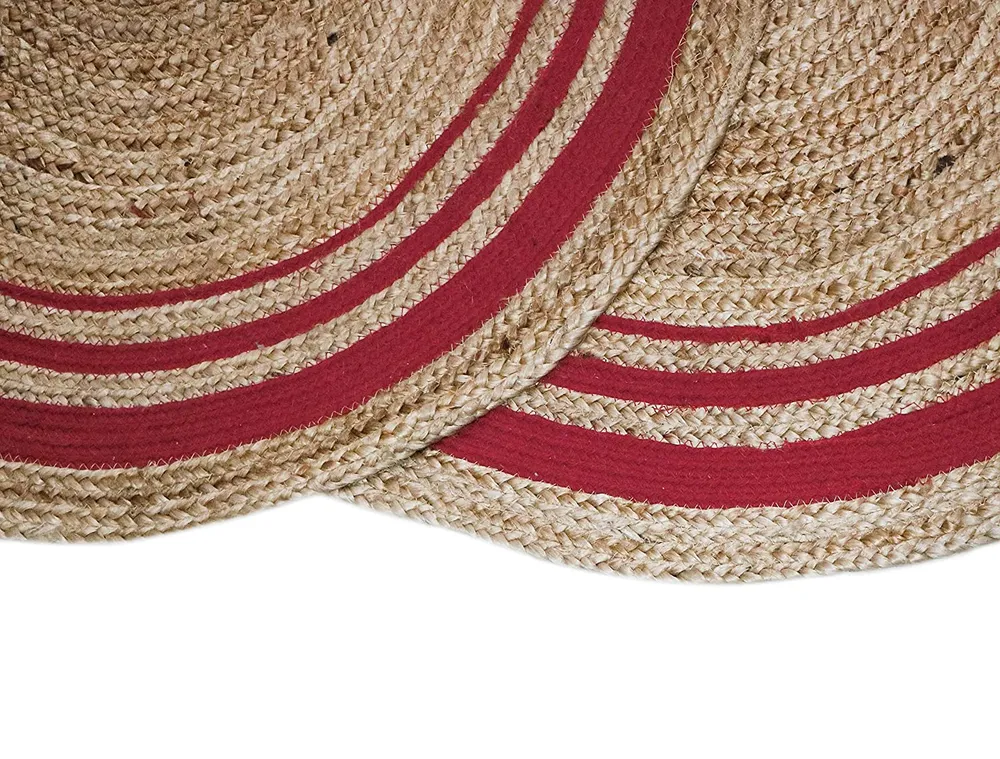 Red Bordered Designer Oval Jute Floormat