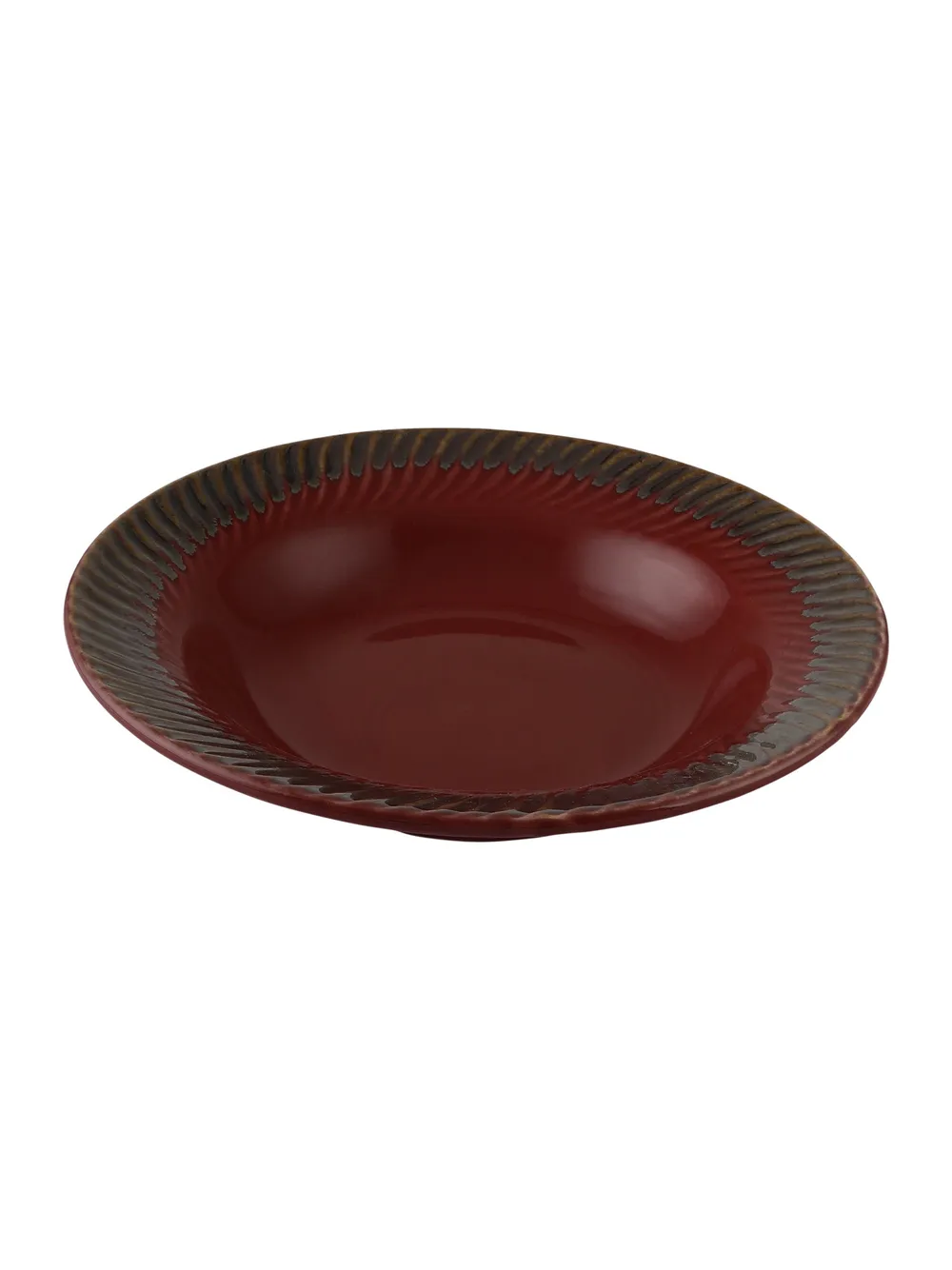 Red Ceramic Hand-Painted Pasta Plate Set Of 2