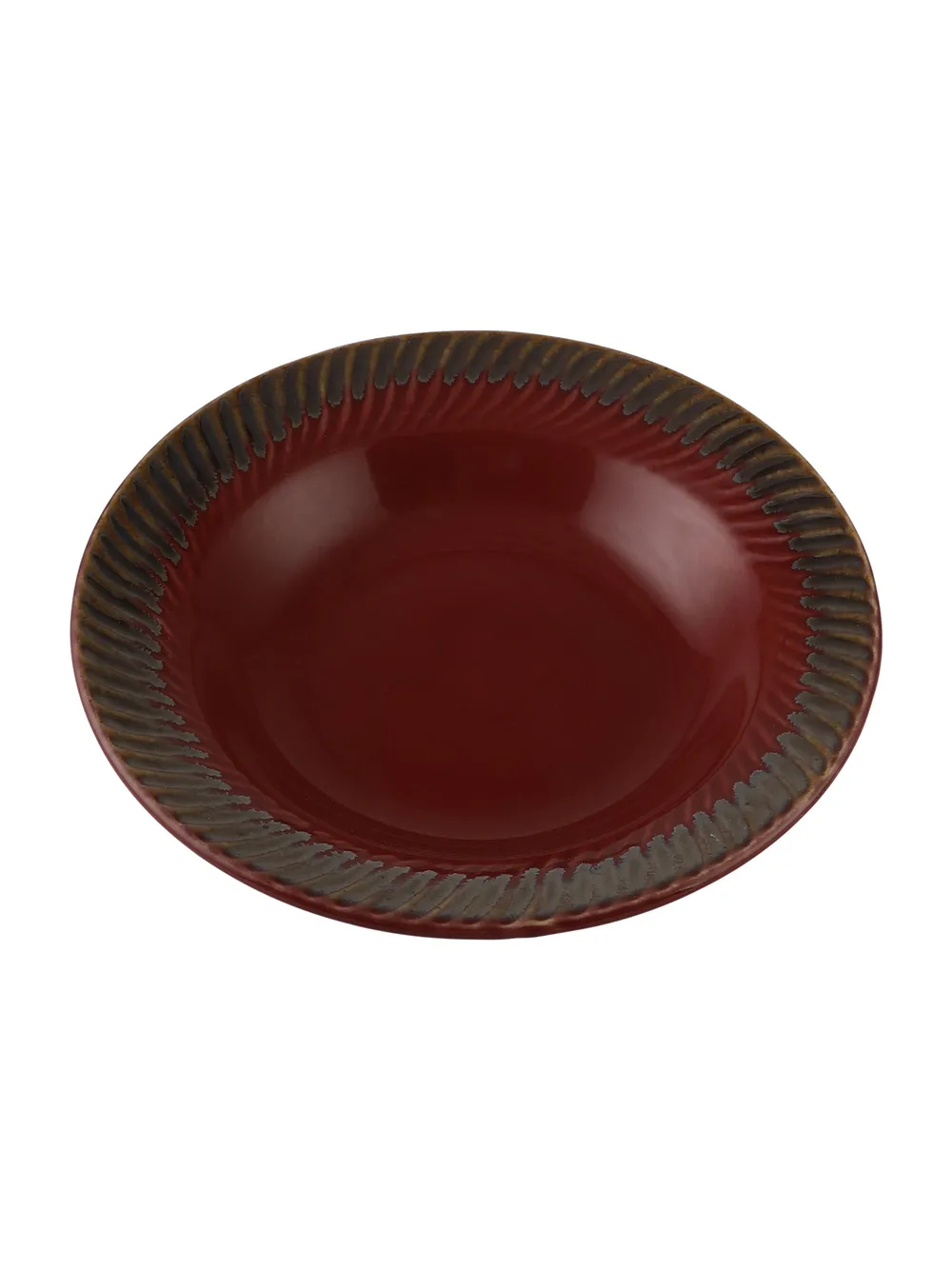 Red Ceramic Hand-Painted Pasta Plate Set Of 2