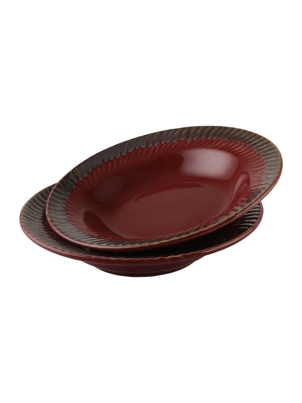 Red Ceramic Hand-Painted Pasta Plate Set Of 2