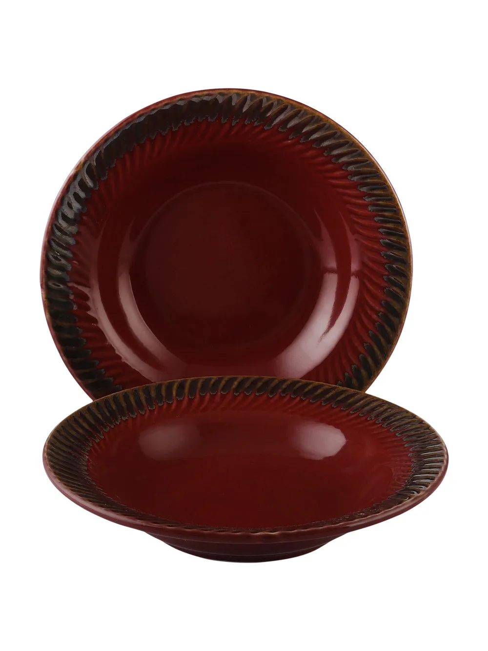 Red Ceramic Hand-Painted Pasta Plate Set Of 2
