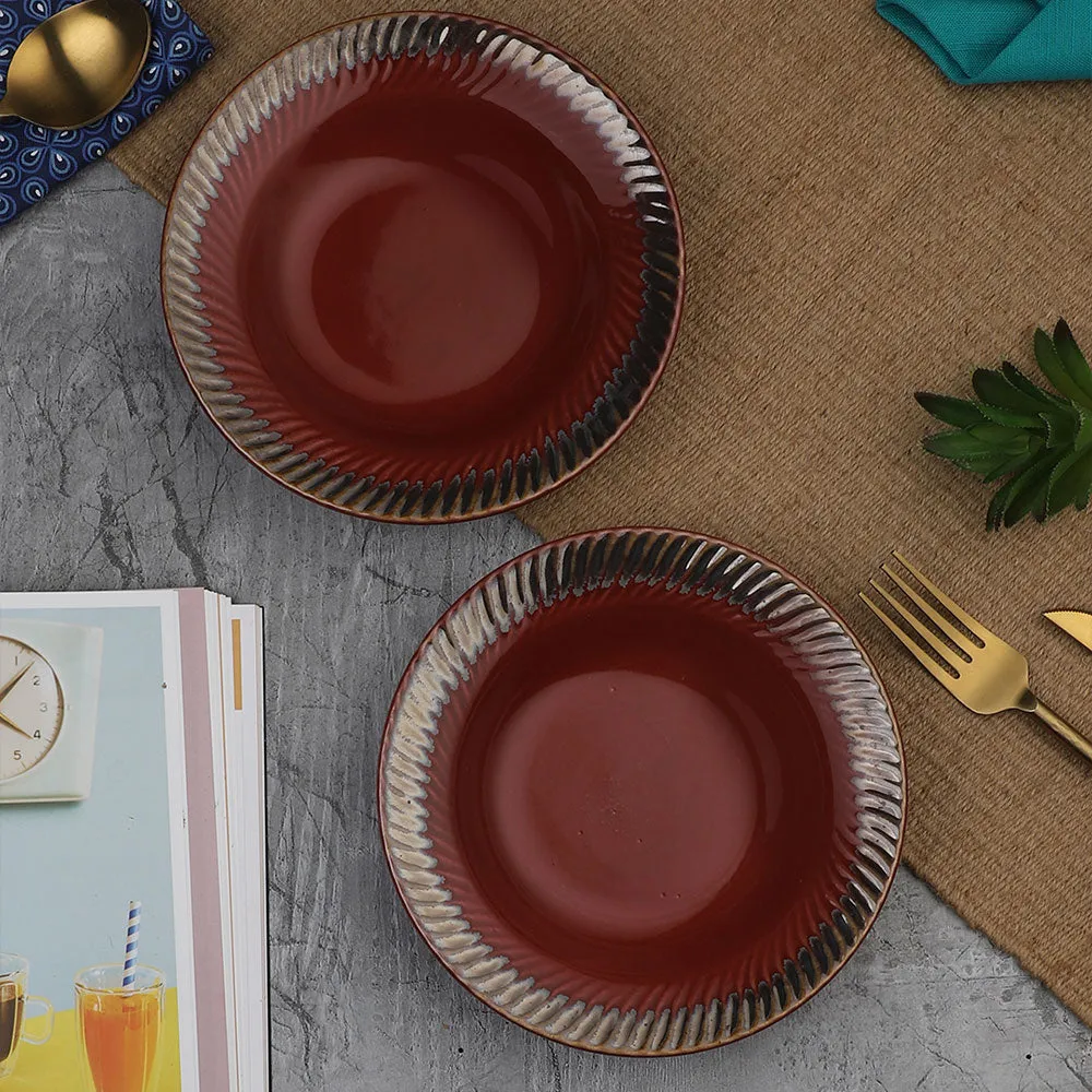 Red Ceramic Hand-Painted Pasta Plate Set Of 2