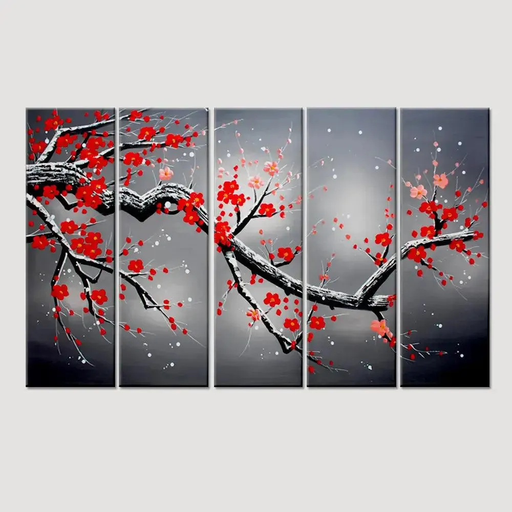 Red Cherry Blossom Tree Wall Painting