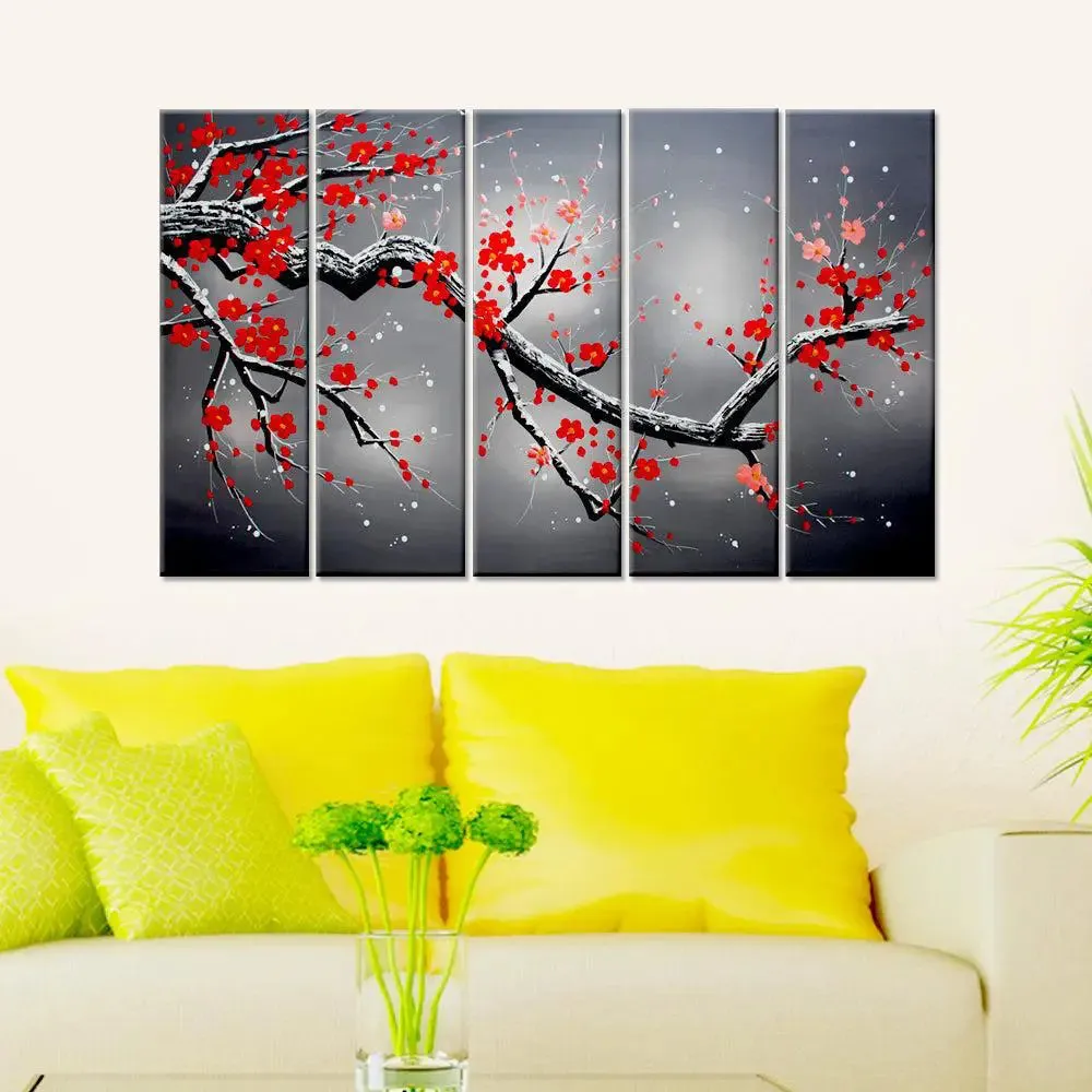 Red Cherry Blossom Tree Wall Painting