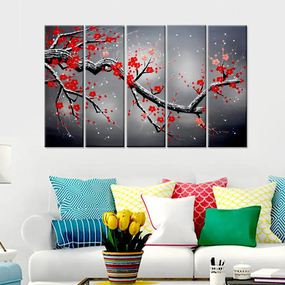 Red Cherry Blossom Tree Wall Painting