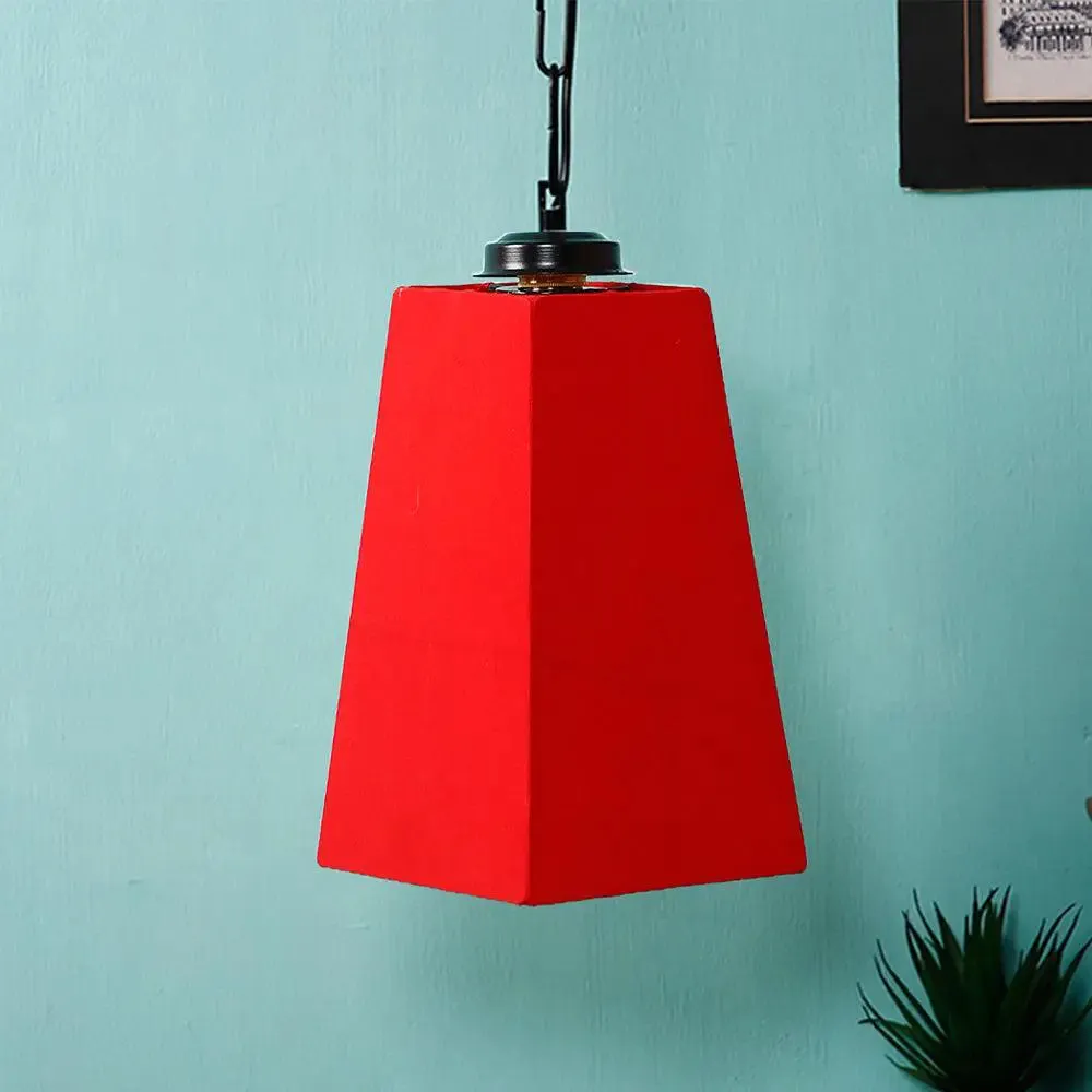 Red Cotton Pyramid Hanging Lamp