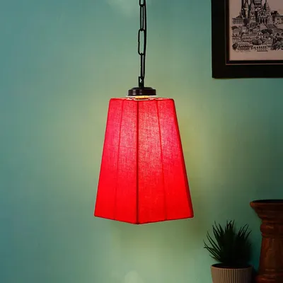 Red Cotton Pyramid Hanging Lamp