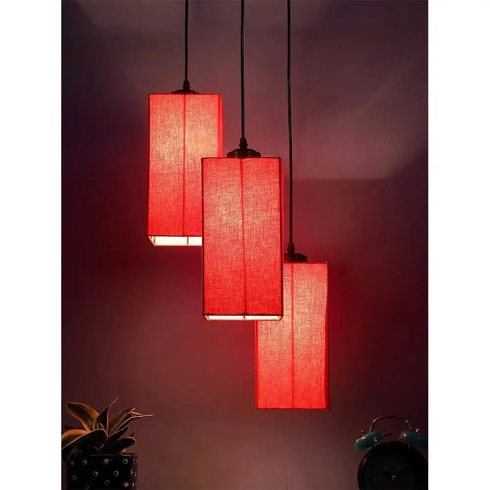 Red Cotton Square Cluster Hanging Lamp