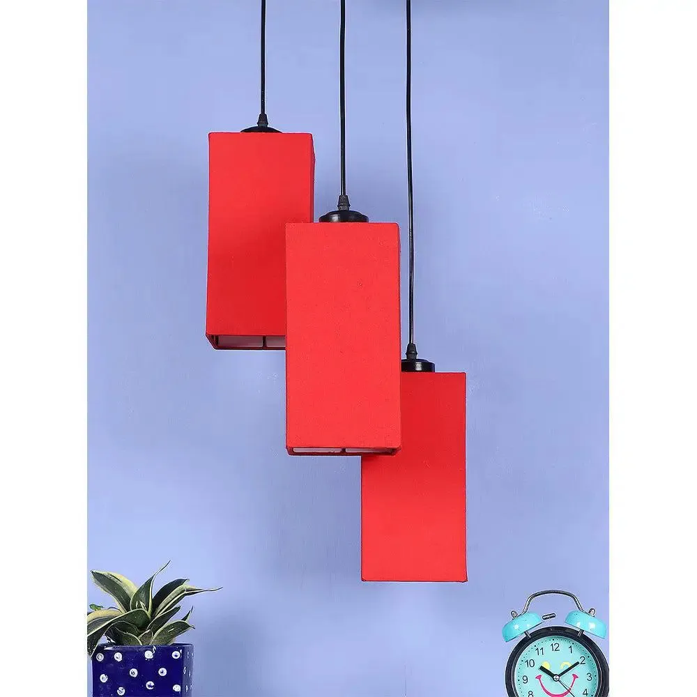 Red Cotton Square Cluster Hanging Lamp