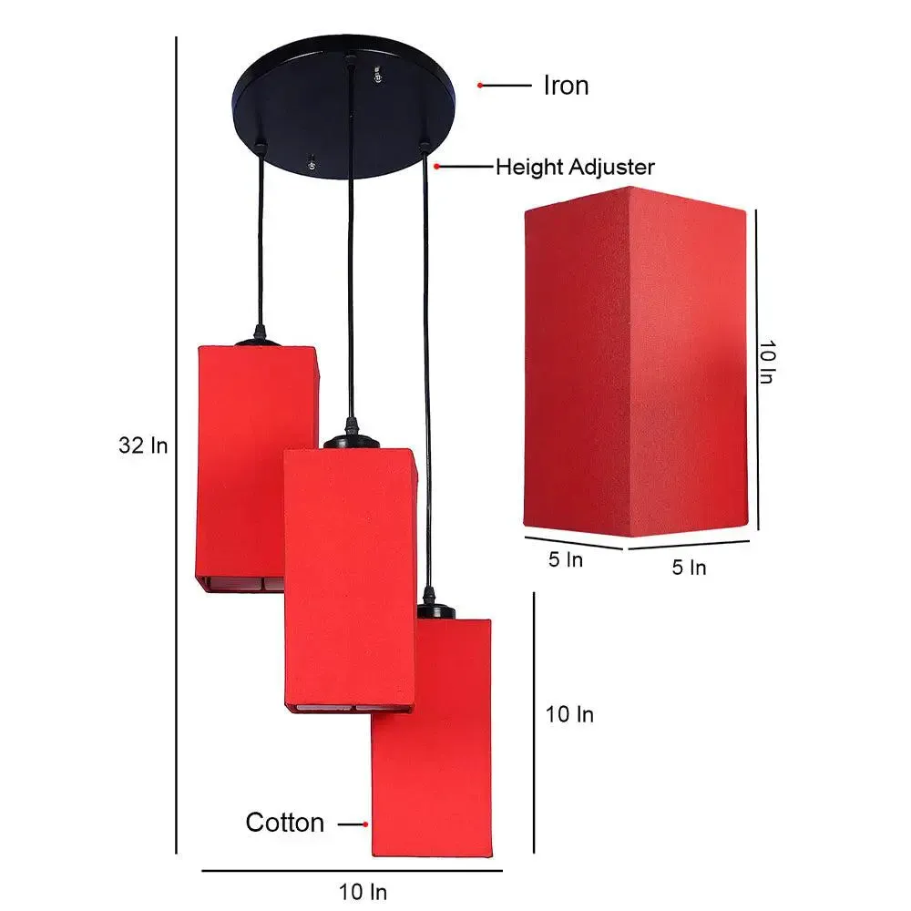 Red Cotton Square Cluster Hanging Lamp