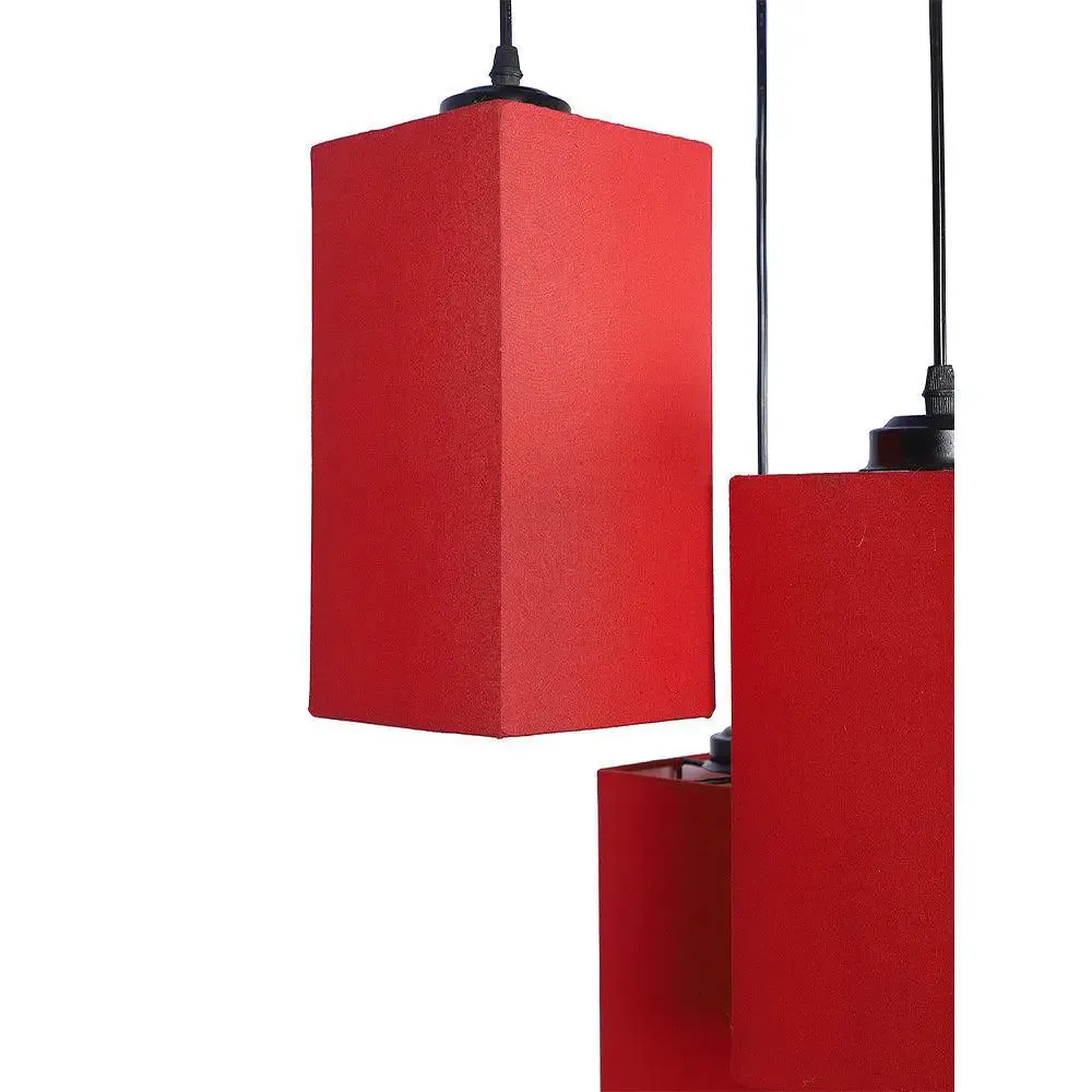 Red Cotton Square Cluster Hanging Lamp