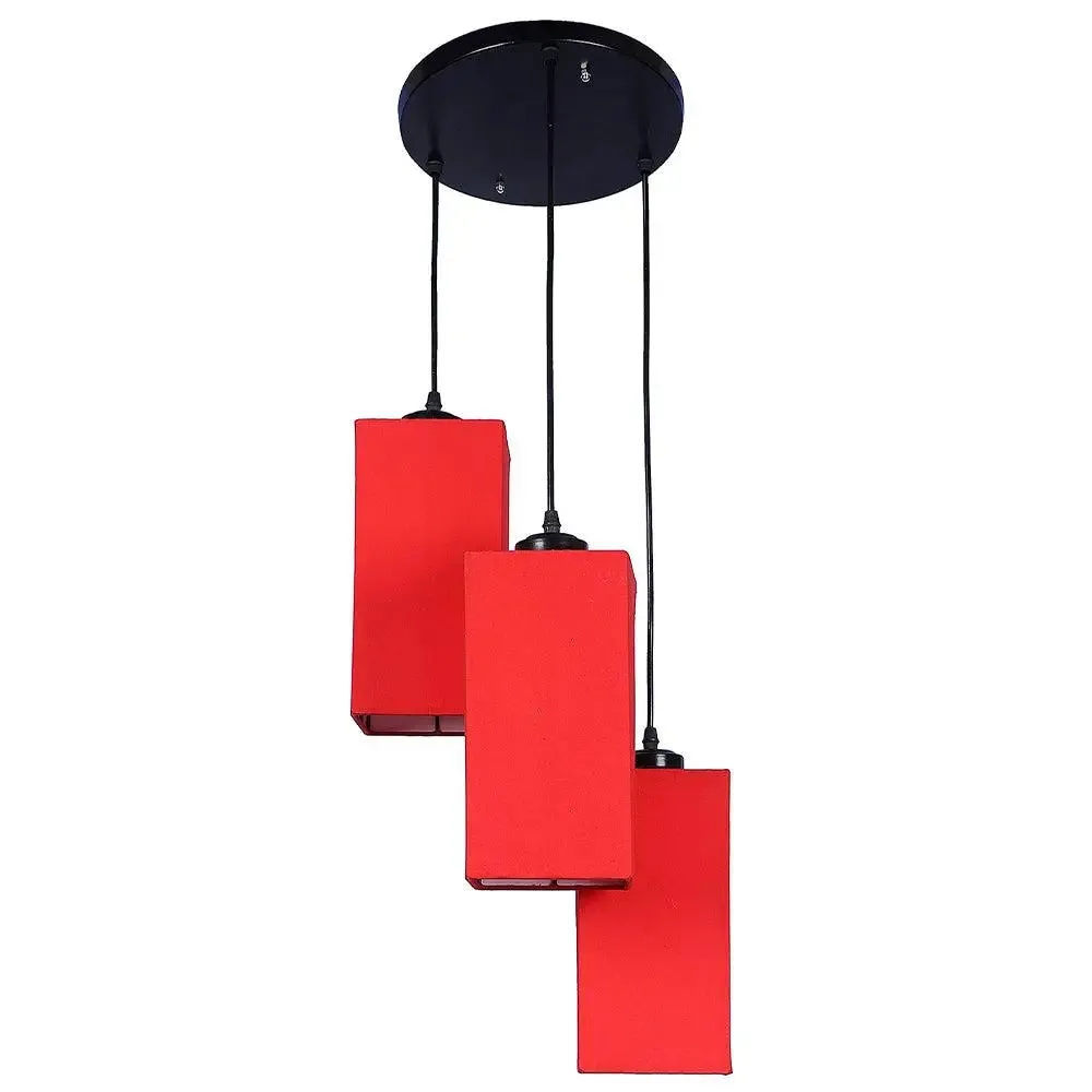 Red Cotton Square Cluster Hanging Lamp