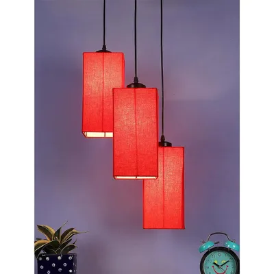 Red Cotton Square Cluster Hanging Lamp