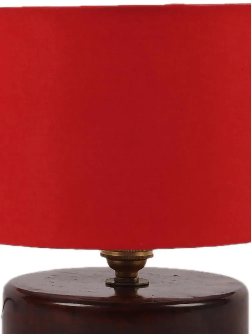Red Cotton Table Lamp with Brown Wood Base Single Piece