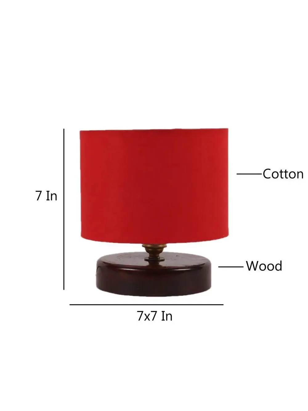 Red Cotton Table Lamp with Brown Wood Base Single Piece