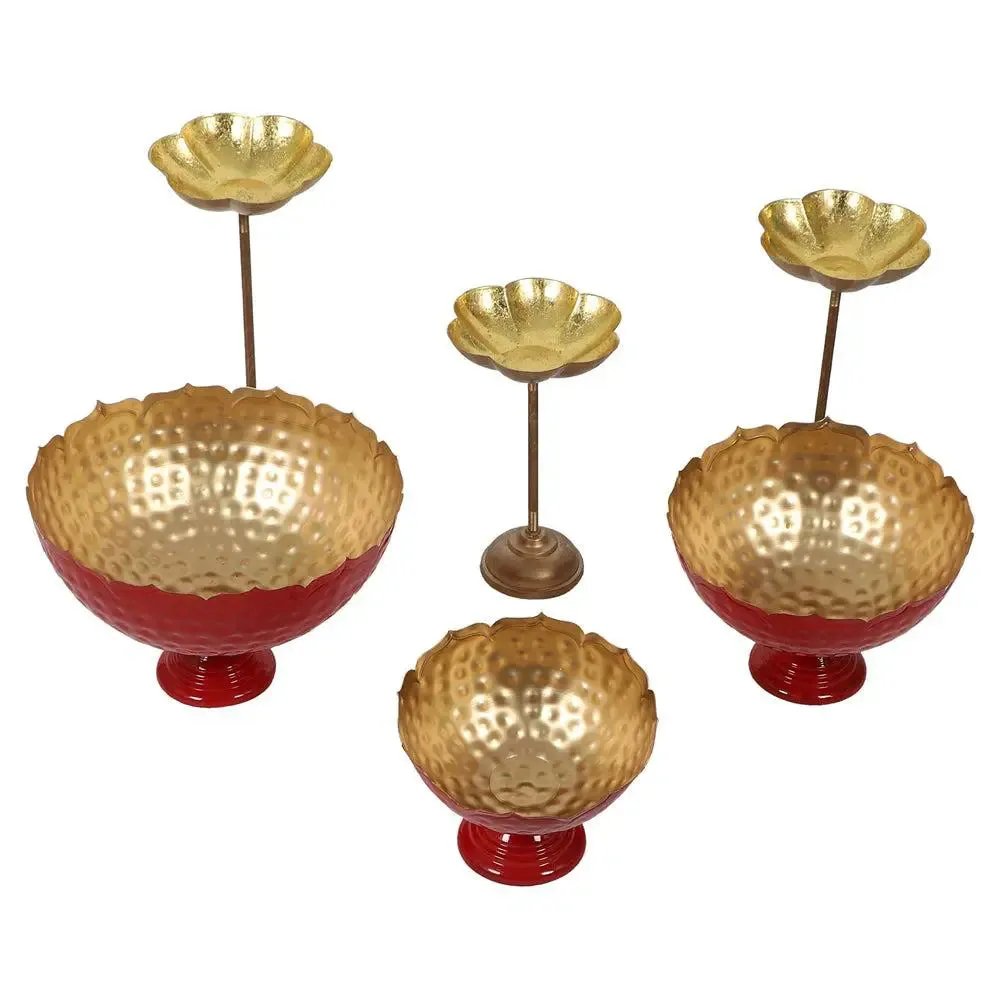 Red Crown-inspired Urli Bowl with Detachable Tealight Holder Set of 6