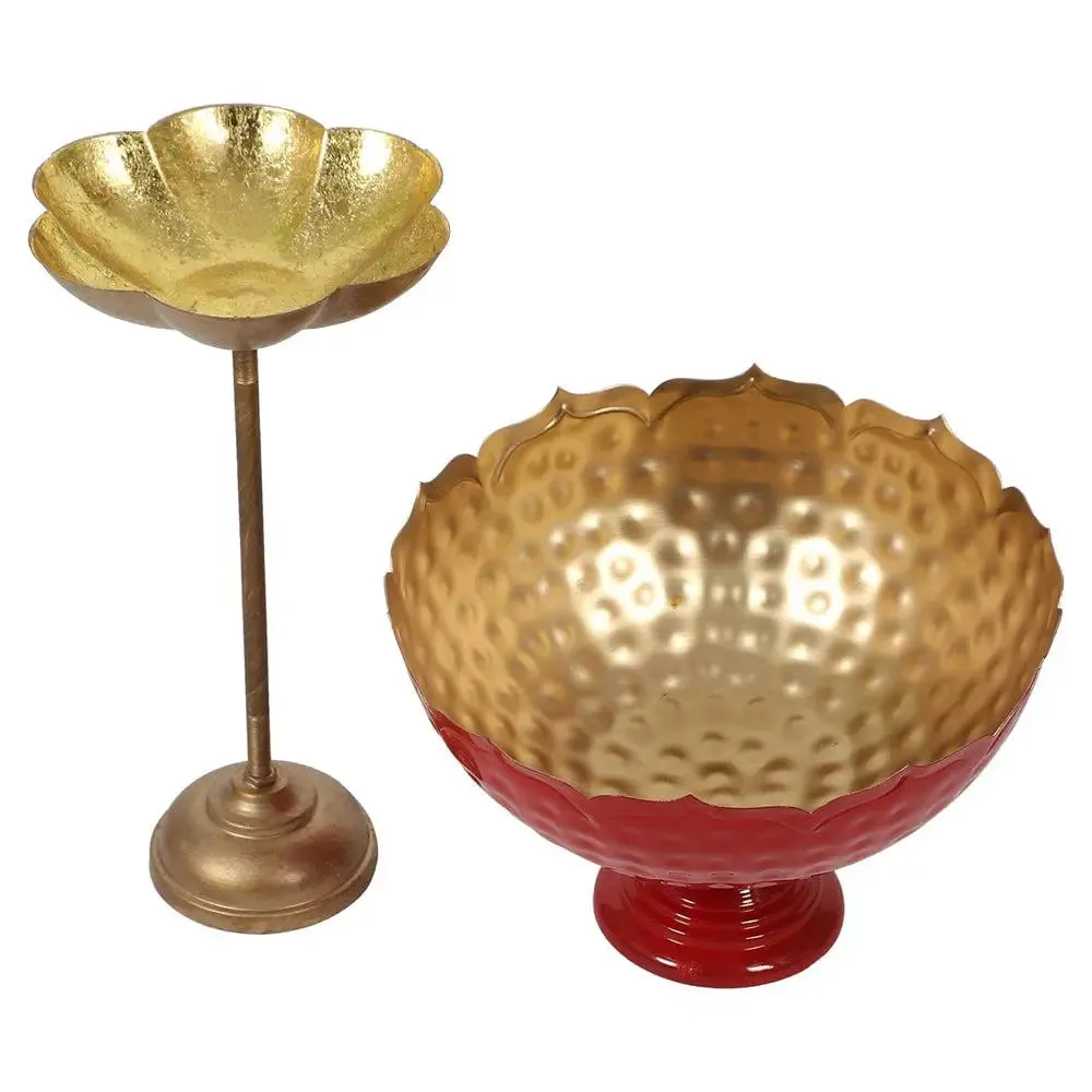 Red Crown-inspired Urli Bowl with Detachable Tealight Holder Set of 6