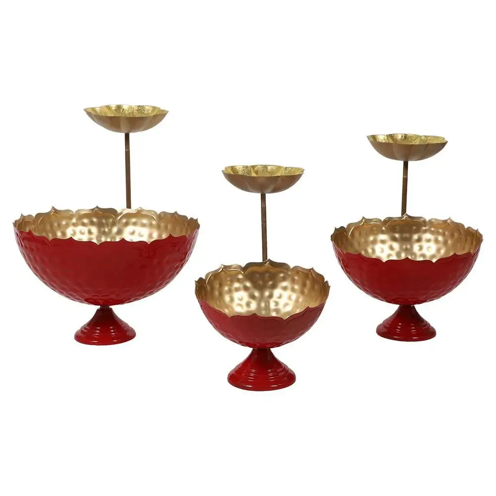 Red Crown-inspired Urli Bowl with Detachable Tealight Holder Set of 6