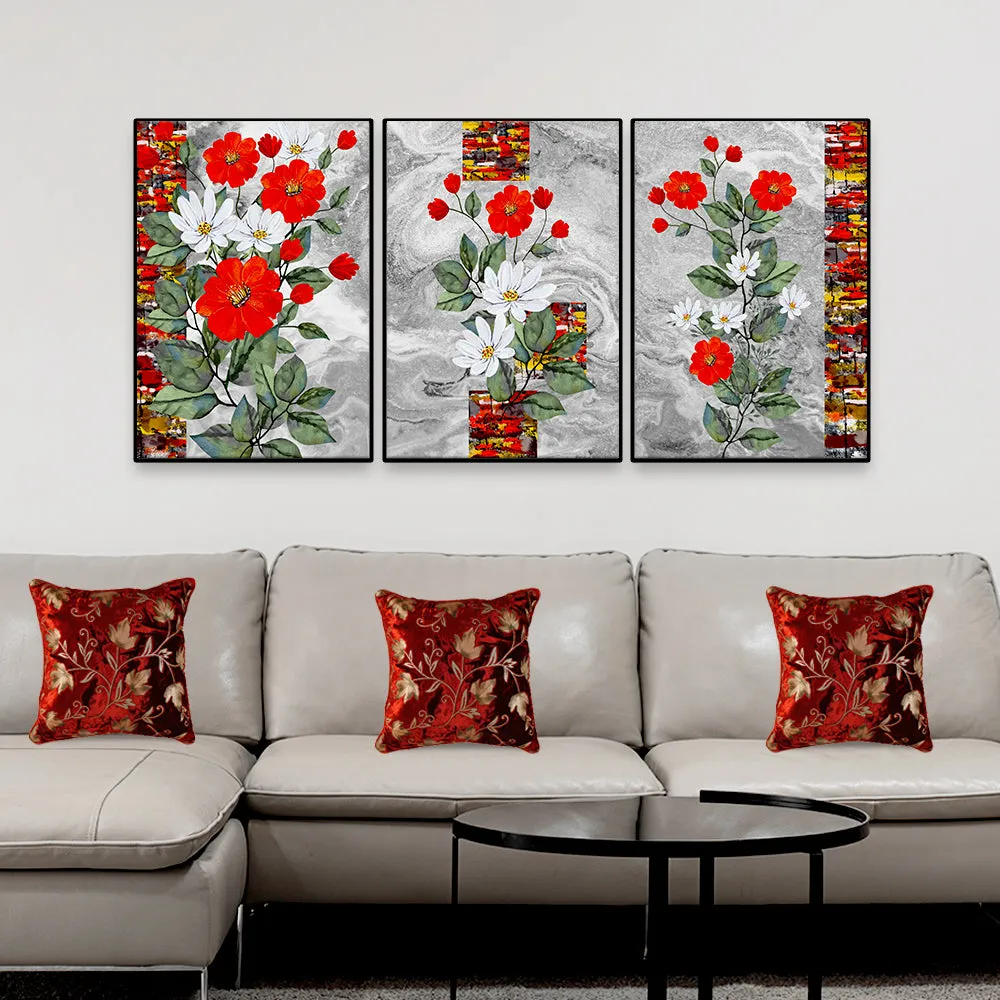 Red Daisy Floral Wall Frame Set of 3