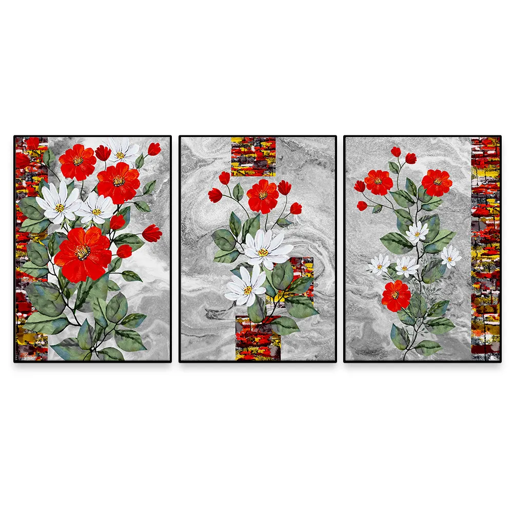 Red Daisy Floral Wall Frame Set of 3