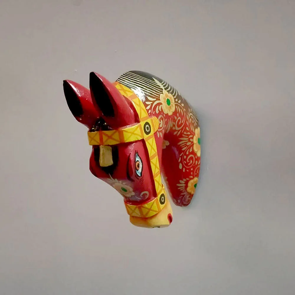 Red Decorated Horse Head Wooden Wall Decor