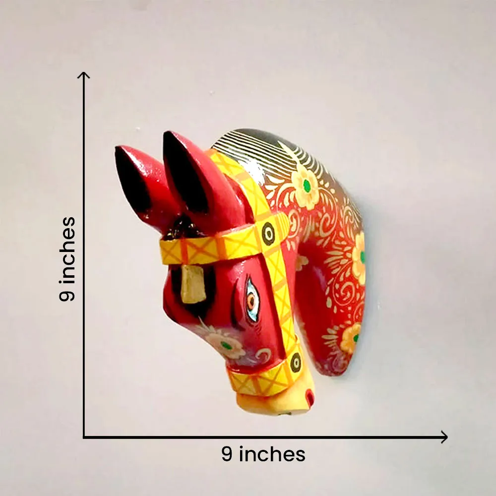 Red Decorated Horse Head Wooden Wall Decor