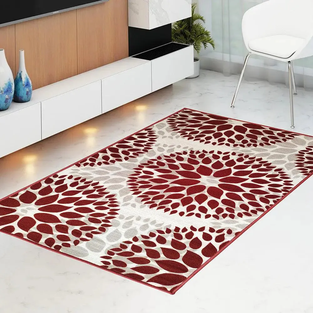 Red Floral Circle Printed Premium Area Carpet ( 3 ft x5 ft & 4 ft x 6 ft ) 3X5 ft