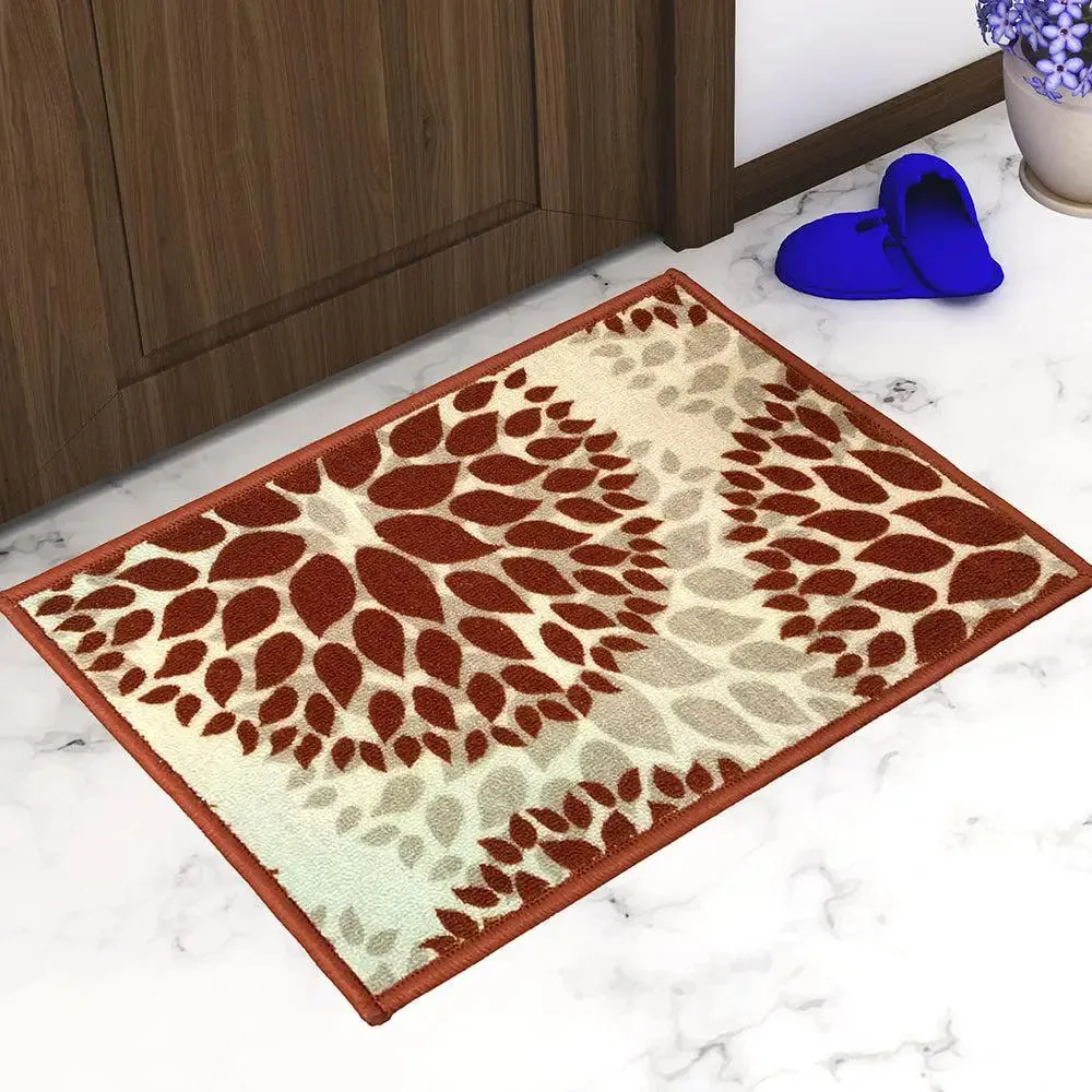 Red Floral Circle Printed Premium Doormat (14 X 22 )Inches