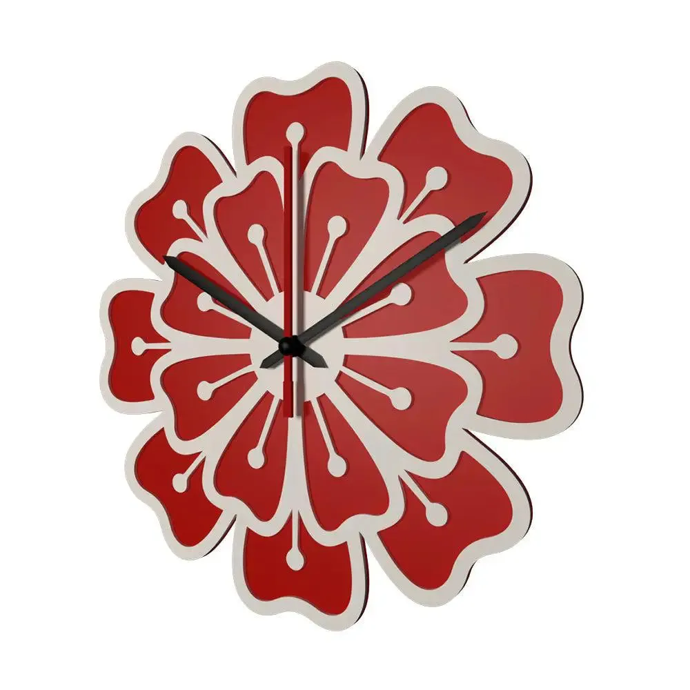 Red Flower Design Dual Layer Wooden Wall Clock
