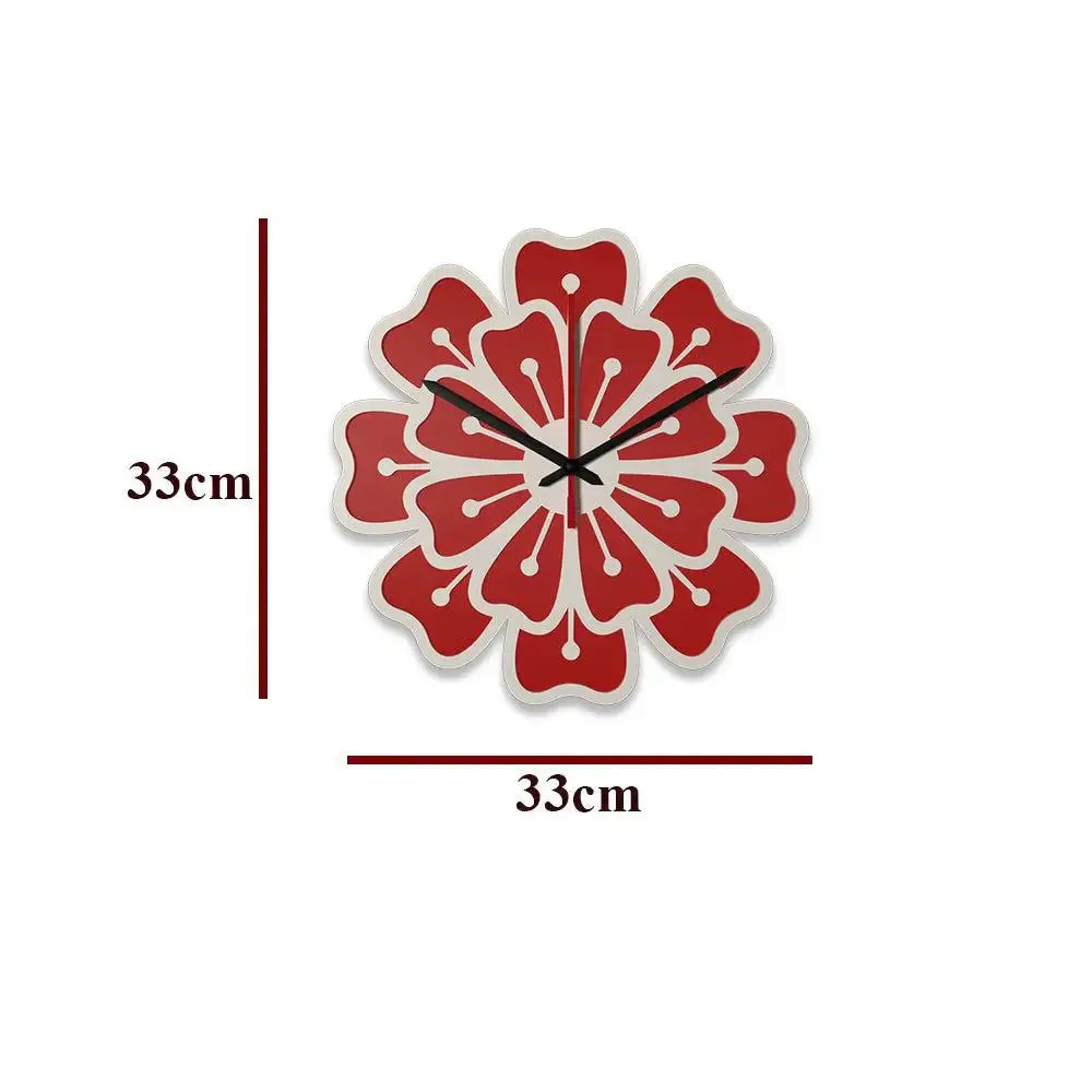 Red Flower Design Dual Layer Wooden Wall Clock