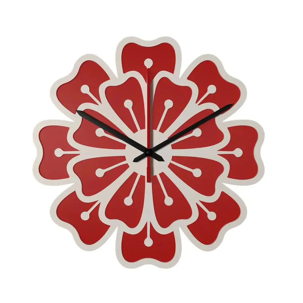 Red Flower Design Dual Layer Wooden Wall Clock