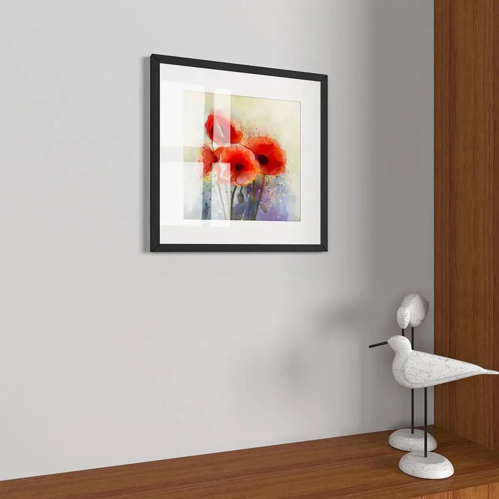 Red Flowers Framed Wall Painting with Break Resistant Clear Acrylic Glass and High Definition Print