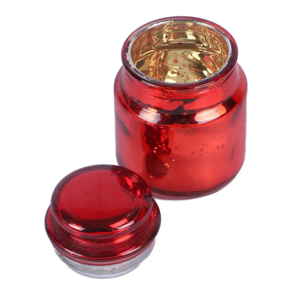 Red Glass With Jar Candle Holders Set of 4