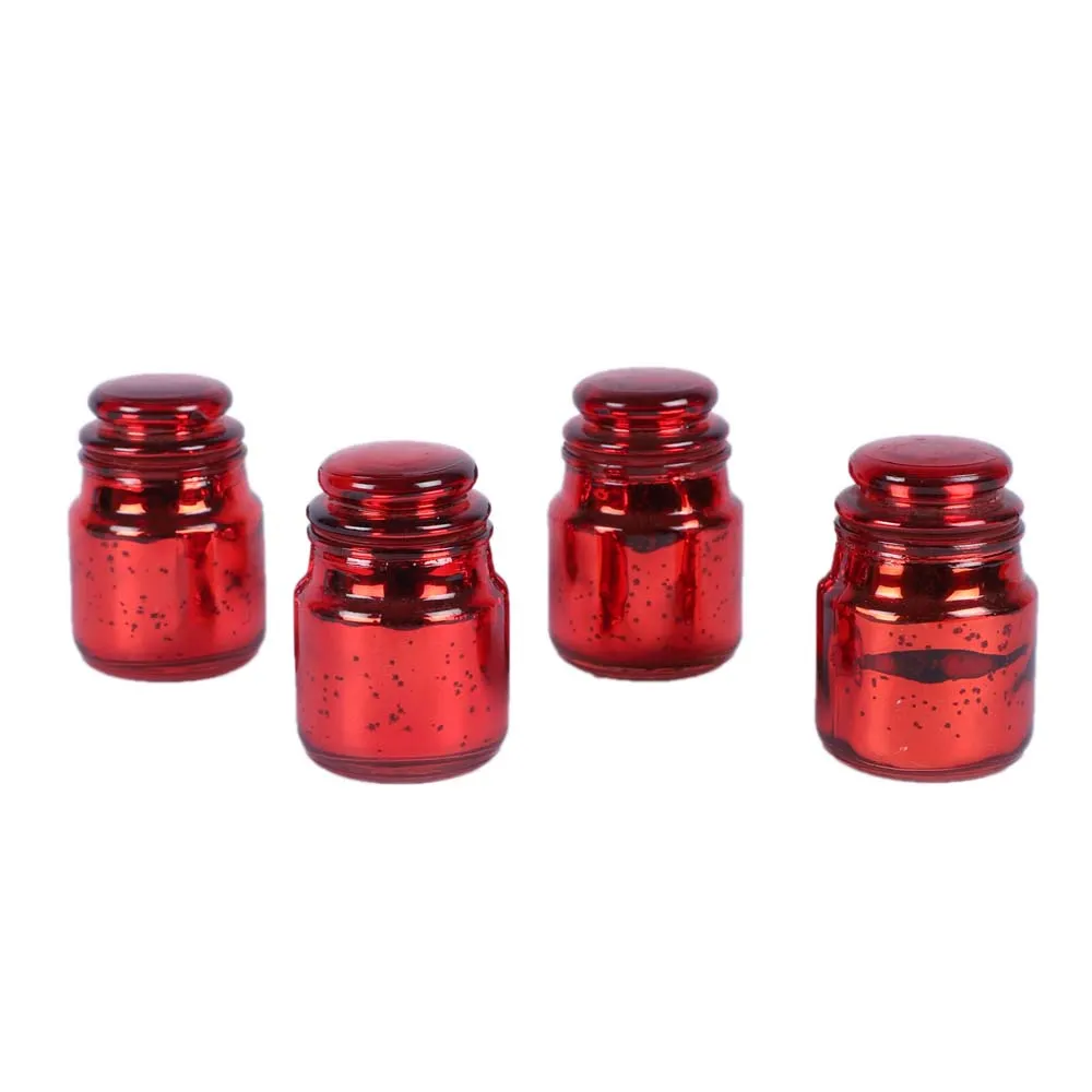 Red Glass With Jar Candle Holders Set of 4