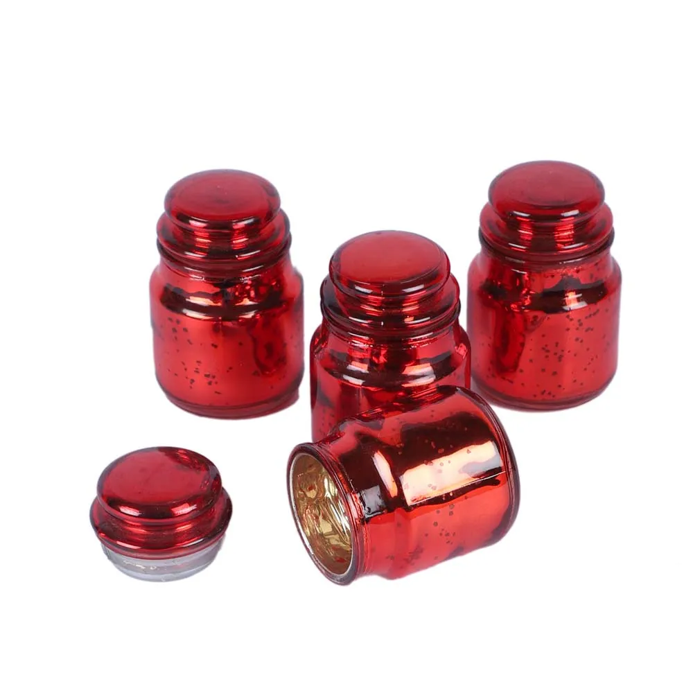 Red Glass With Jar Candle Holders Set of 4