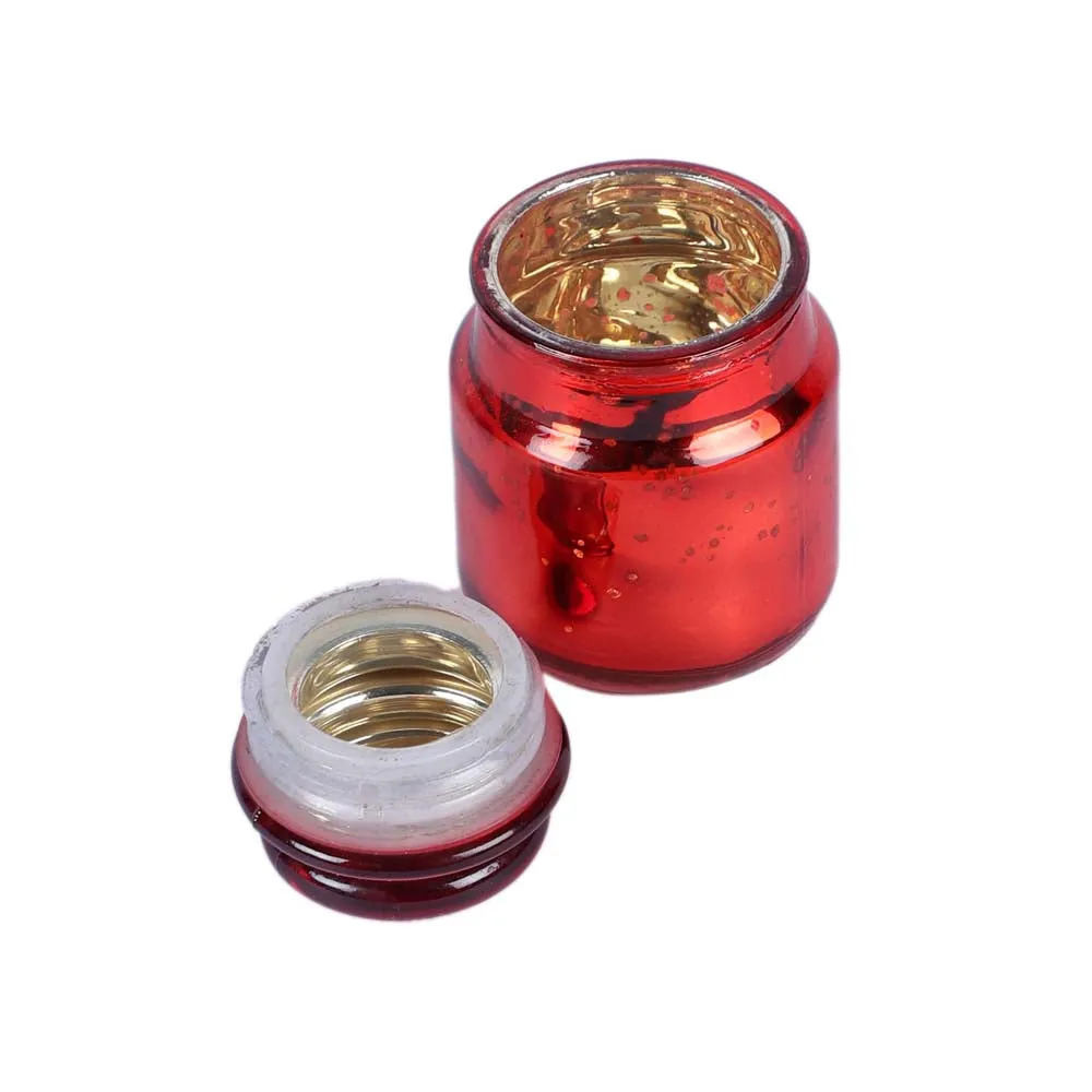 Red Glass With Jar Candle Holders Set of 4